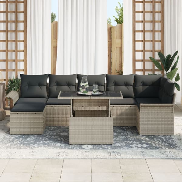 Trädgårdsoffset med kudde 8 pcs Ljusgrå Poly rattan