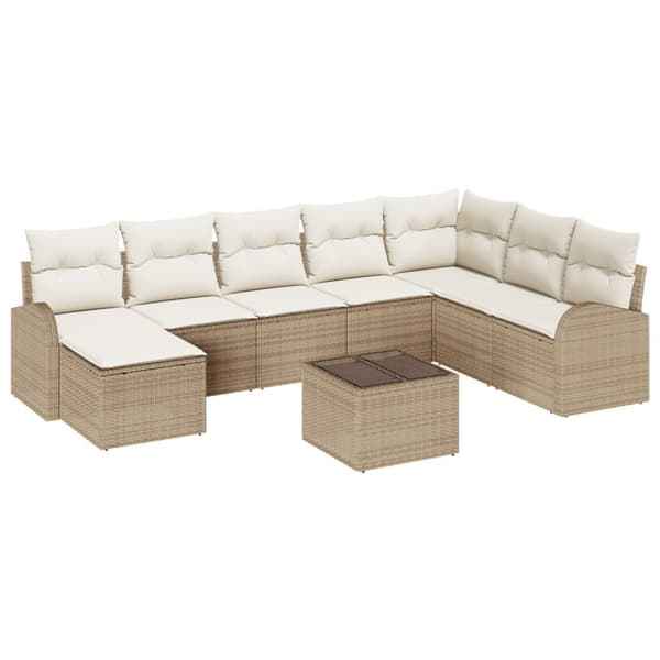 Trädgårdsoffset med kudde 9 pcs Beige Poly rattan