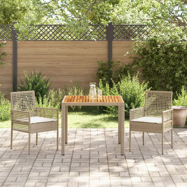 Trädgårdsmöbelset 3 pcs Beige konstrotting