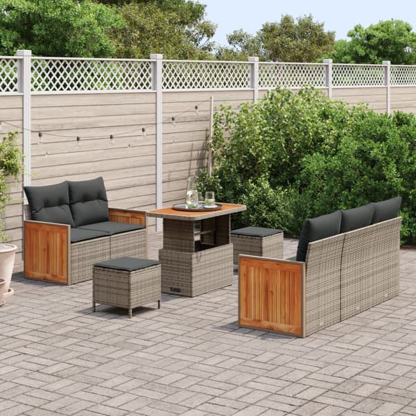 Trädgårdsoffset 8 pcs Grå Poly Rattan och Pulverlackerad Stål