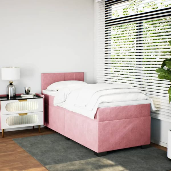 Ramsäng med madrass rosa 90x200 cm sammet