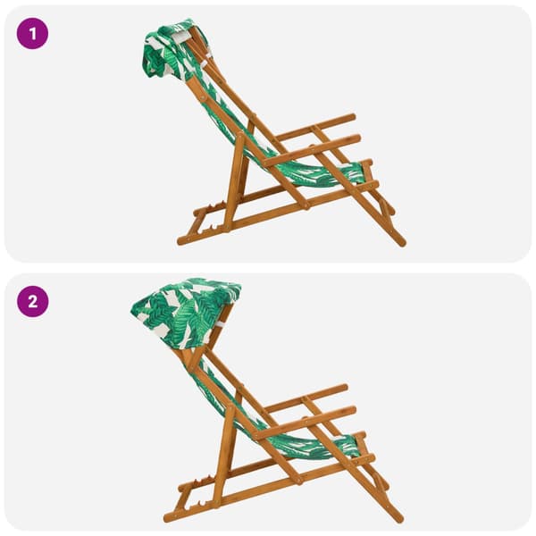 Deck Chair 3 Position Massiv Eukalyptus Trä Bladmönster