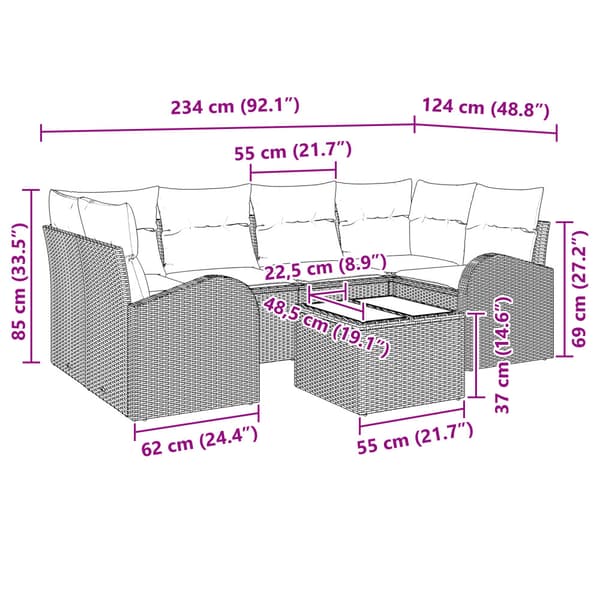 Trädgårdsoffset 7 pcs Ljusgrå och mörkgrå konstrotting
