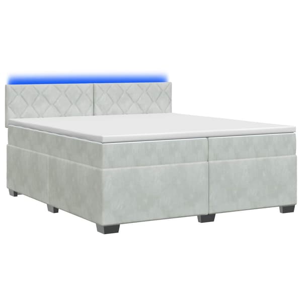 Boxspring säng med madrass och LED Ljusgrå 200 x 200 cm Sammet