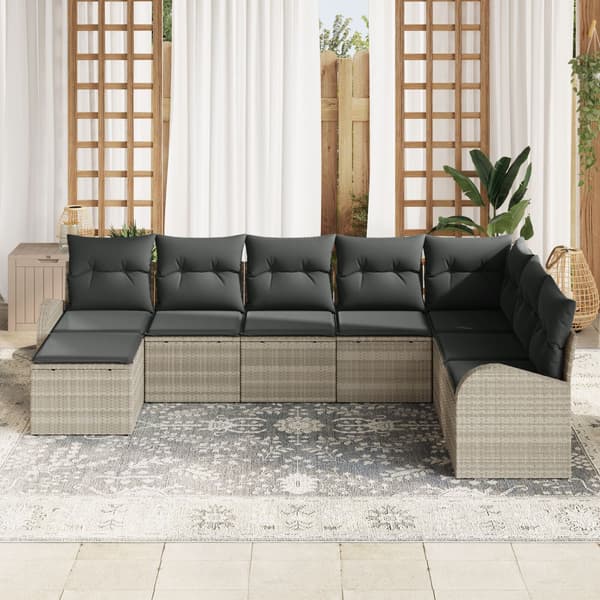 Trädgårdsoffset med kudde 8 pcs Ljusgrå Poly rattan