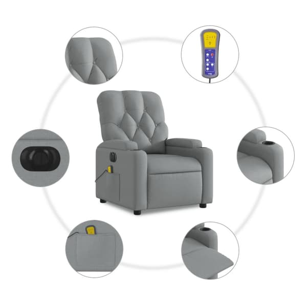 Elektrisk massagefåtölj ljusgrå tyg