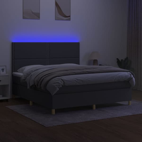 Ramsäng med madrass & LED mörkgrå 180x200 cm tyg