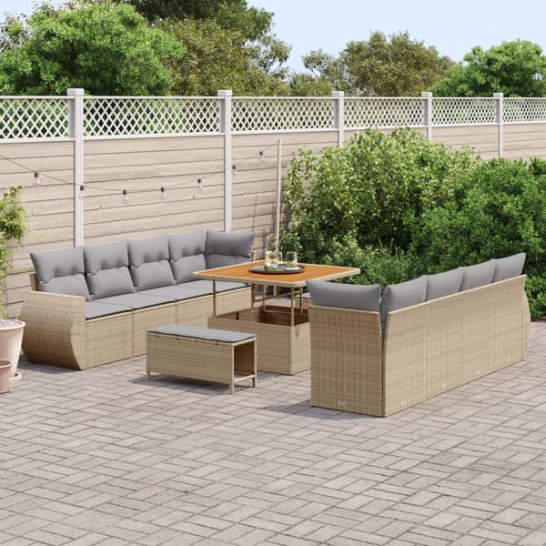 Trädgårdsoffset med lagring 11 pcs Beige Poly rattan