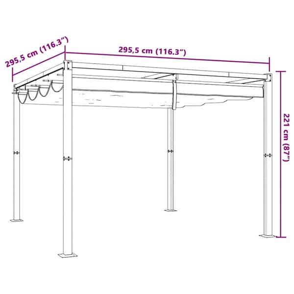 Paviljong med infällbart tak gräddvit 3x3 m stål