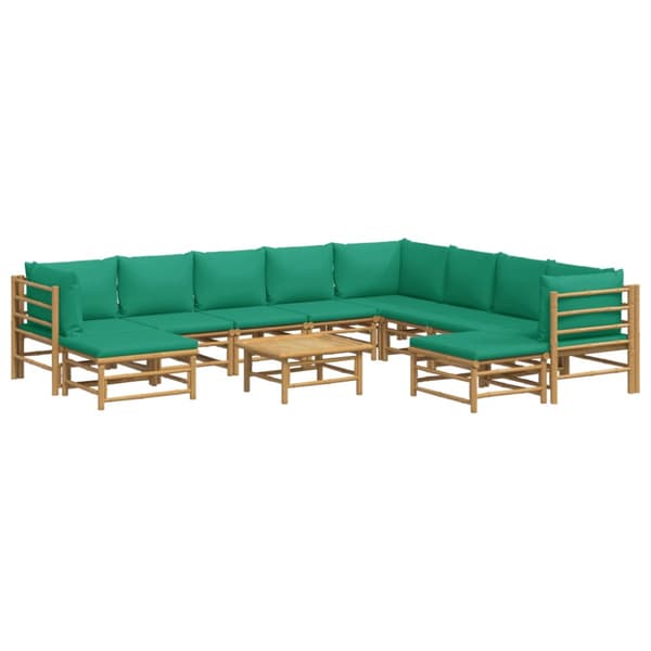 Loungegrupp 11 delar gröna dynor bambu