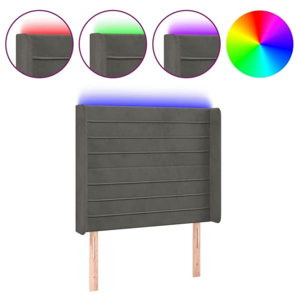 Sänggavel LED mörkgrå 103x16x118/128 cm sammet