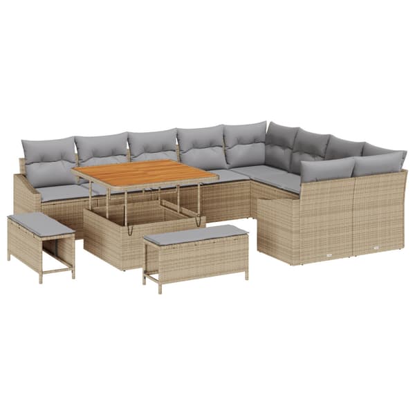 Trädgårdsoffset med kudde 12 pcs Beige konstrotting