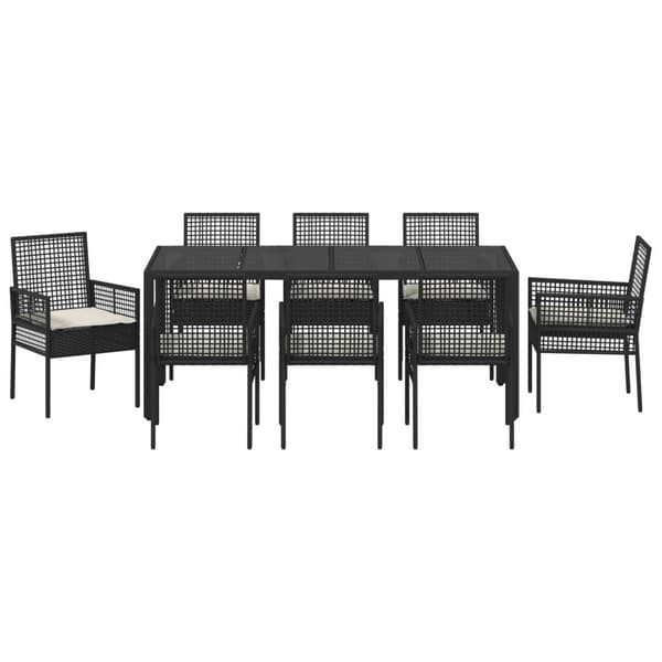 Trädgårdsmöbelset 9 pcs Svart konstrotting