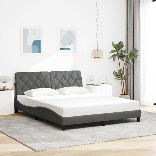 Bed Frame with LED without Mattress Dark Grey 160x200 cm Fabric
