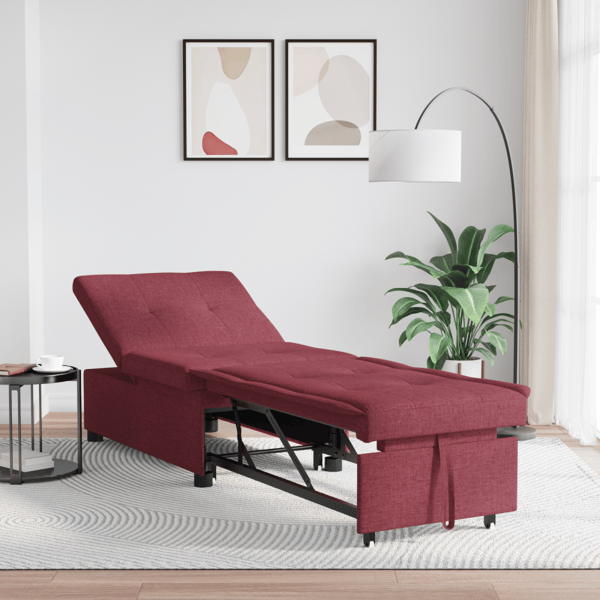Pull Out Sofa Bed Vinröd 194 x 50 x 82 cm tyg