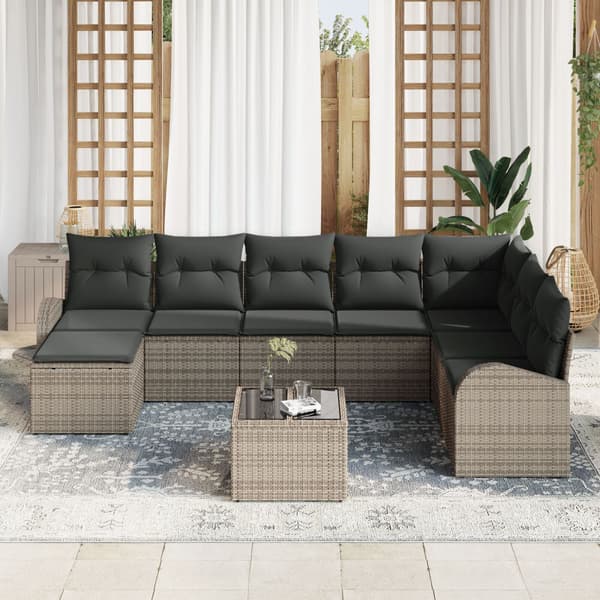Trädgårdsoffset med kudde 9 pcs Grå Poly rattan