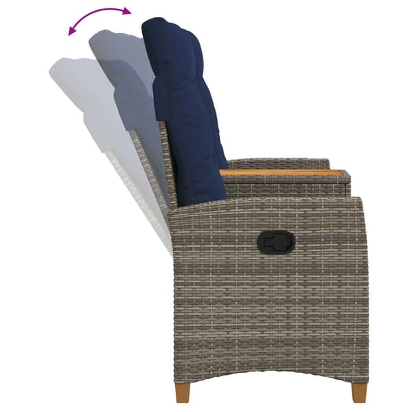 Reclining Bench with Table Grå och Marinblå 126 x 65 x 112 cm
