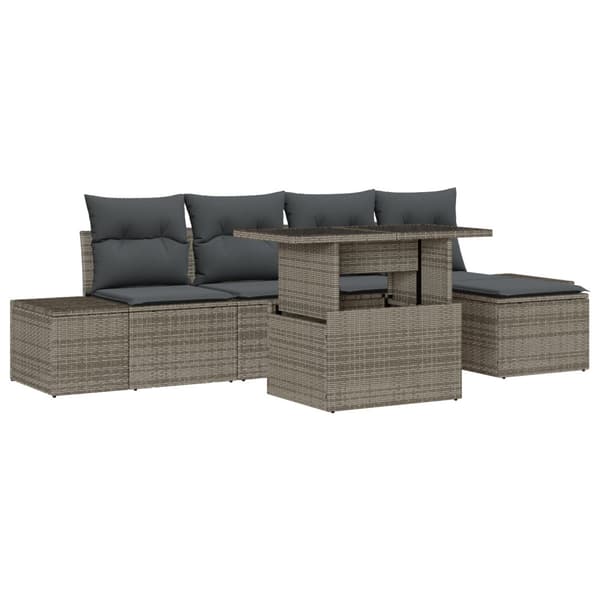 Trädgårdsoffset med lagring 6 pcs Grå Poly rattan
