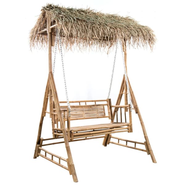 2-sits hammock med palmblad och dynor bambu 202 cm
