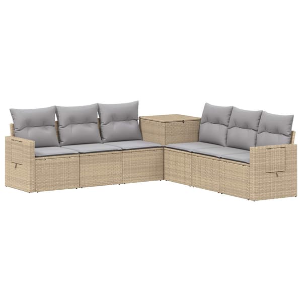 Soffset 7 st Beige och Ljusgrå Poly Rattan och stål
