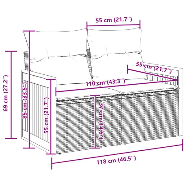 Trädgårdsoffset 8 pcs Grå Poly Rattan och Pulverlackerad Stål