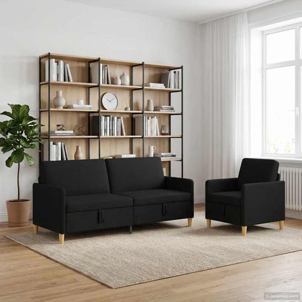 Soffgrupp med förvaring 2 pcs Svart Polyester