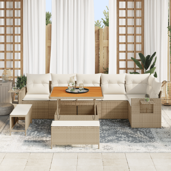 Trädgårdsoffset 9 pcs Beige konstrotting
