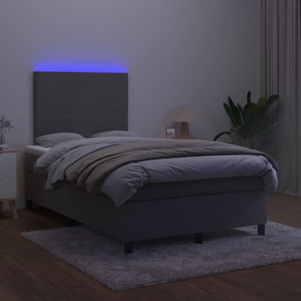Ramsäng med madrass & LED mörkgrå 120x200 cm sammet