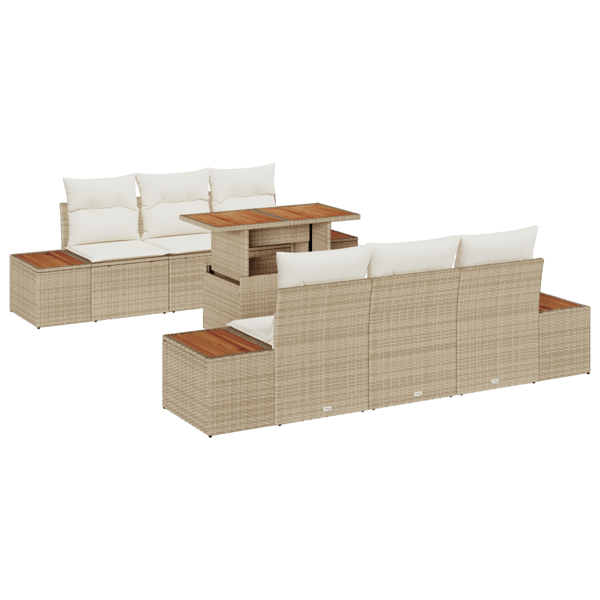 Trädgårdsoffset med lagring 7 pcs Beige Poly rattan