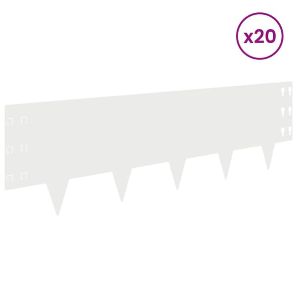 Kant för gräsmatta 20 pcs 100 x 30 cm Stål Vit