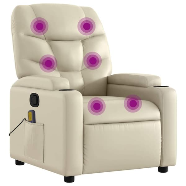 Massagefåtölj krämfärgad konstläder