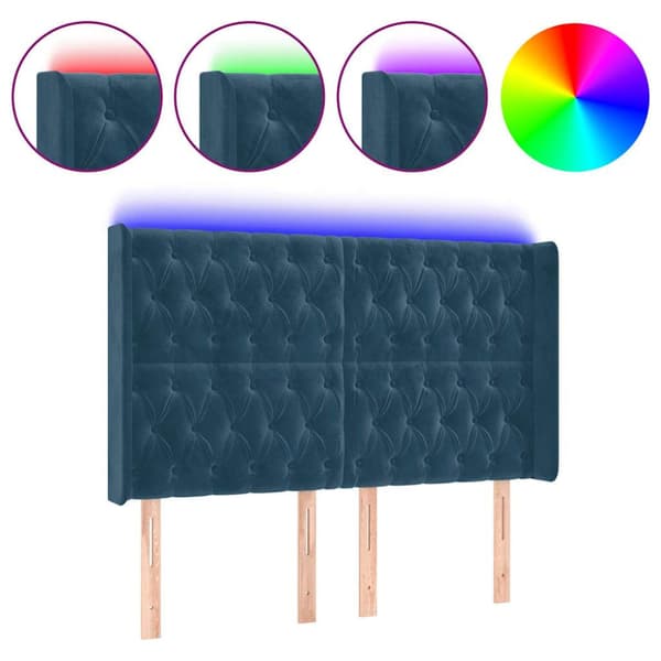 Sänggavel LED blå 163x16x118/128 cm sammet