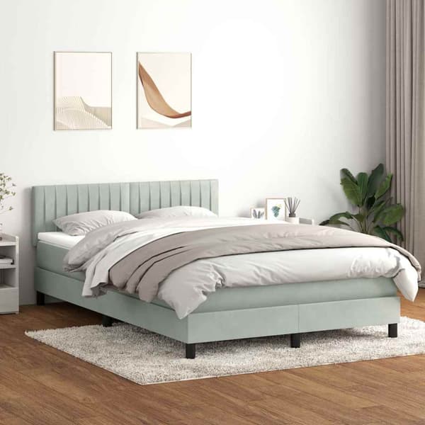 Ramsäng med madrass ljusgrå 160x210 cm sammet