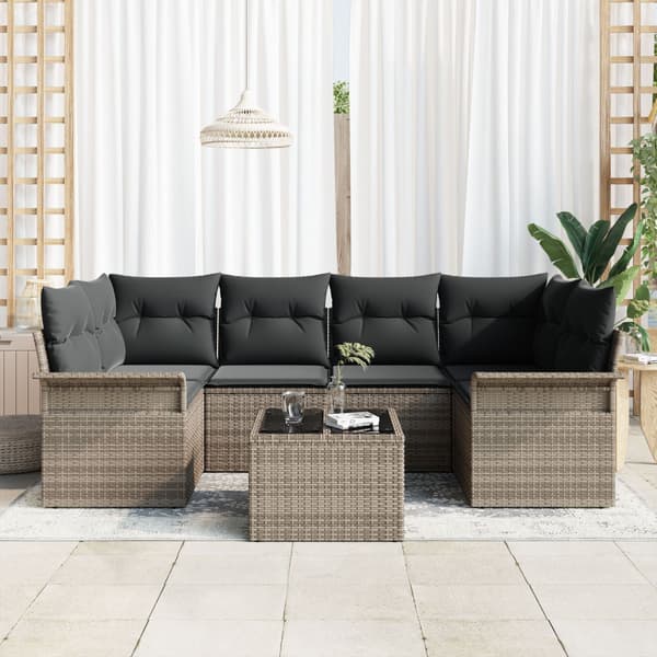 Trädgårdsoffset 7 pcs Grå Poly rattan