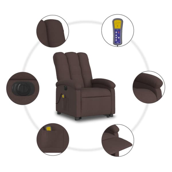 Elektrisk massagefåtölj mörkbrun tyg