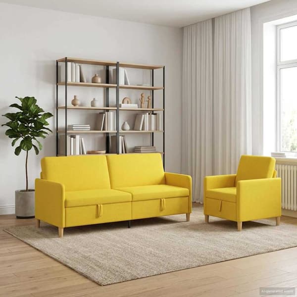 Soffgrupp med förvaring 2 pcs Ljusgul Polyester