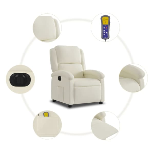 Elektrisk massagefåtölj gräddvit sammet