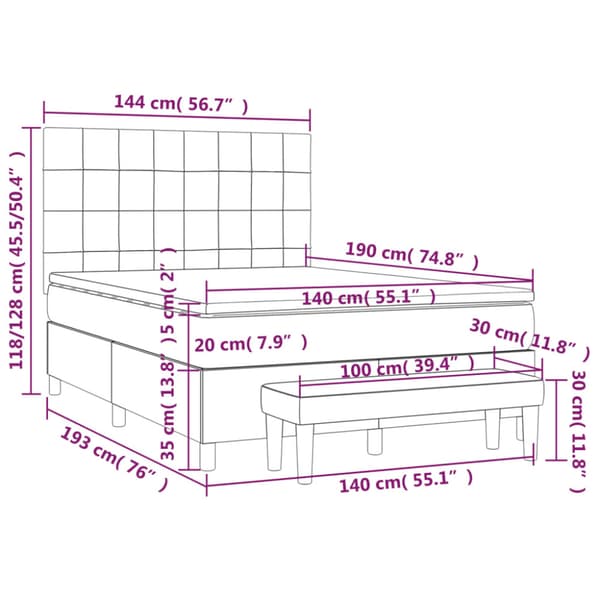 Ramsäng med madrass rosa 140x190 cm sammet