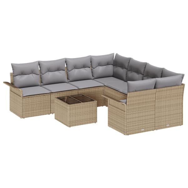 Trädgårdsoffset 9 pcs Beige Poly rattan