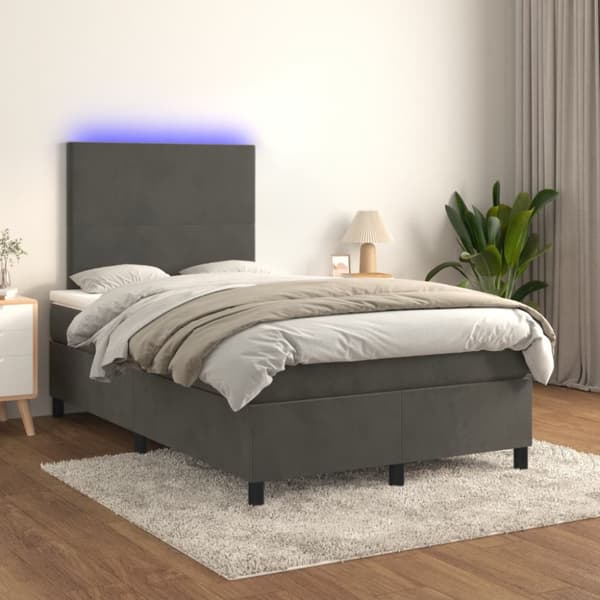 Ramsäng med madrass & LED mörkgrå 120x190 cm sammet