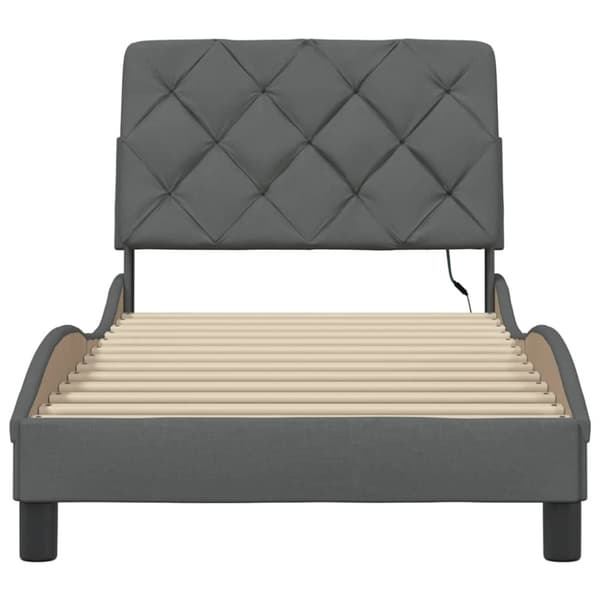 Bed Frame with LED without Mattress Dark Grey 90x200 cm Fabric
