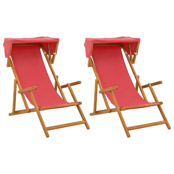 Deck Chair 2 st 3 Position Massiv Eukalyptus Trä Röd