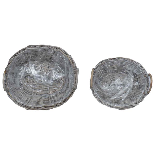 Planteringskorg med lagring 2 pcs Grå Lacak Rattan