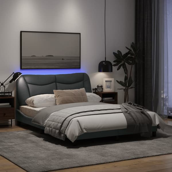 Bed Frame with LED without Mattress "Hvar" Light Grey 140x200 cm Fabric