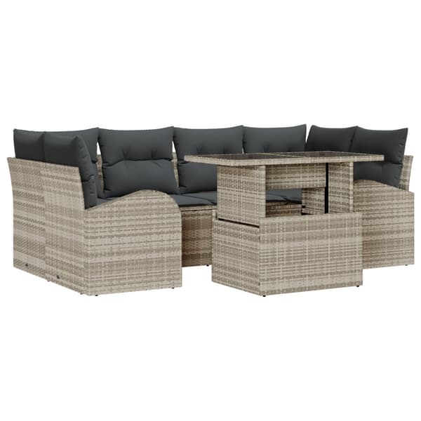 Trädgårdsoffset med kudde 7 pcs Ljusgrå Poly rattan