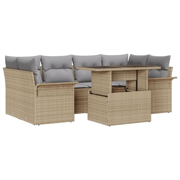 Trädgårdsoffset med kudde 7 pcs Beige Poly rattan