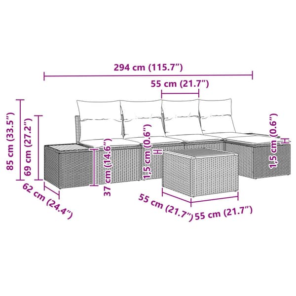 Trädgårdsoffset med kudde 6 pcs Grå Poly rattan
