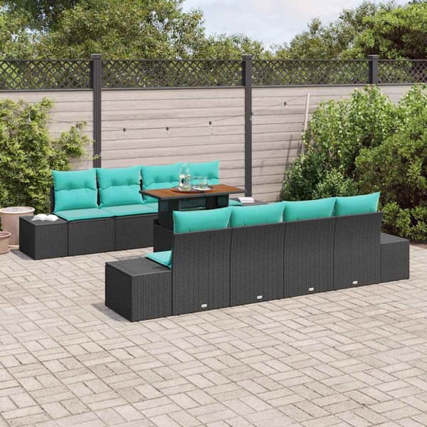 Trädgårdsoffset 9 st Svart Poly rattan