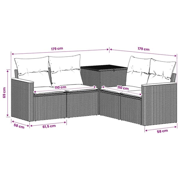 Soffset 5 st Svart Poly Rattan och stål