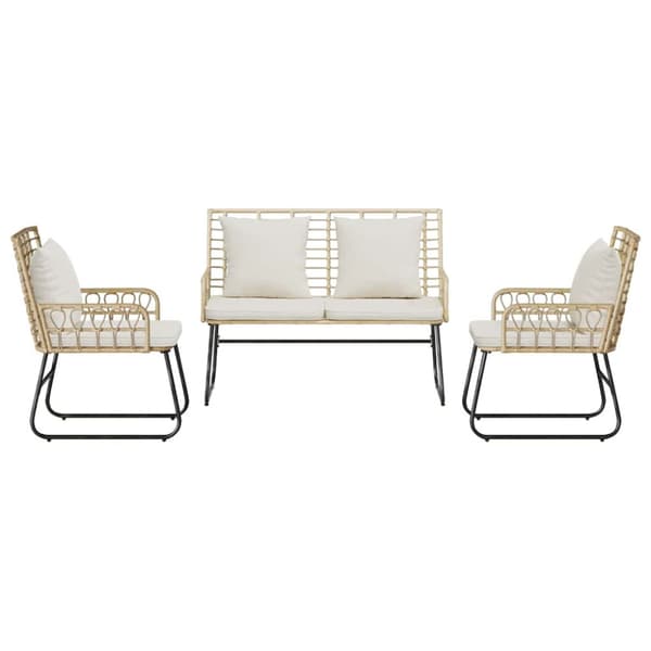 Trädgårdsmöbelset 3 pcs Brun och Kräm konstrotting